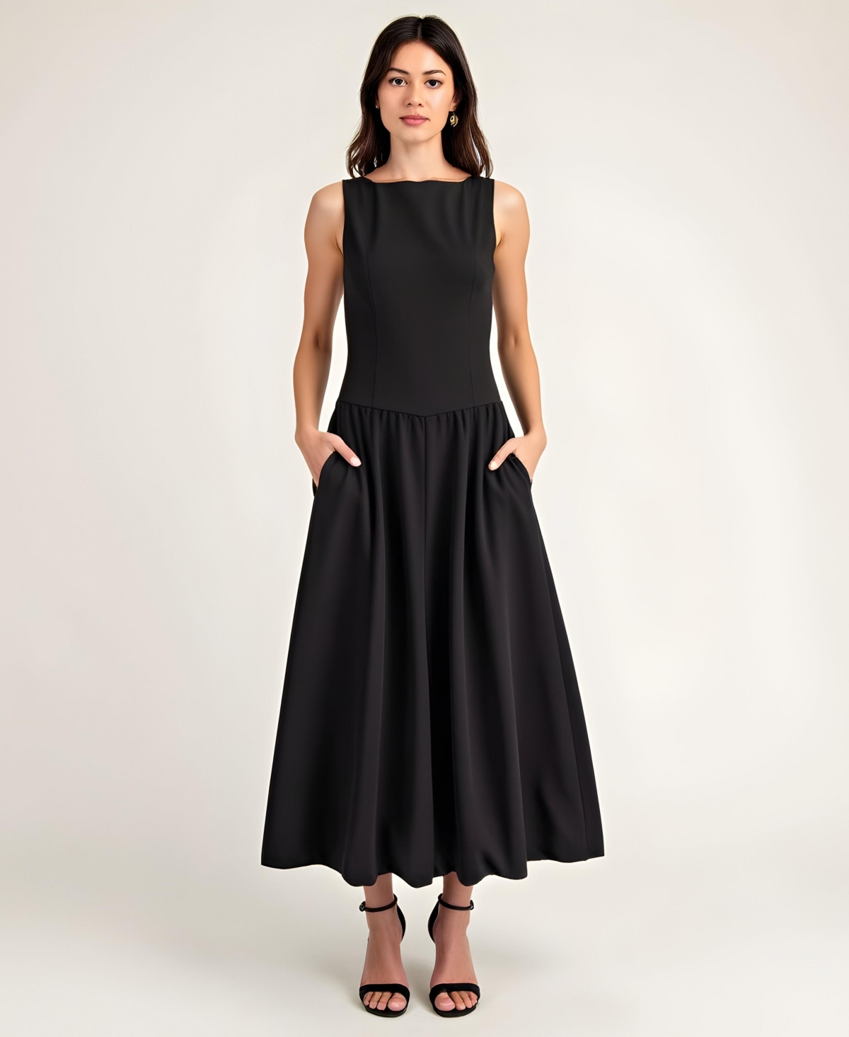 Modenaire Women’s Sleeveless Bateau-Neck Fit-And-Flare Midi Dress – Black Modenaire Women’s Sleeveless Bateau-Neck Fit-And-Flare Midi Dress – Black