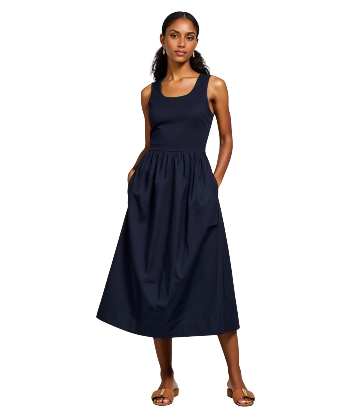 Modenaire Women’s Sleeveless Fit-And-Flare Seam Waist Maxi Dress – Navy blue Modenaire Women’s Sleeveless Fit-And-Flare Seam Waist Maxi Dress – Navy blue
