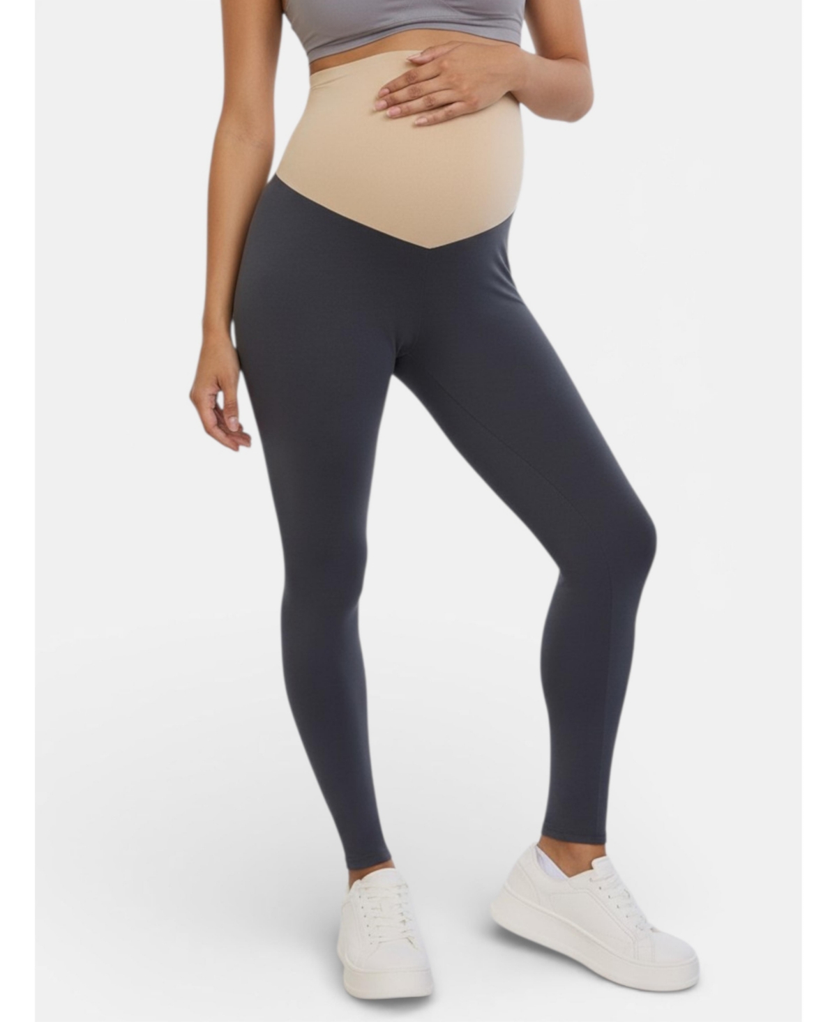 Motherhood Maternity Women’s Essential Stretch Secret Fit Over the Belly Maternity Leggings – Asphalt