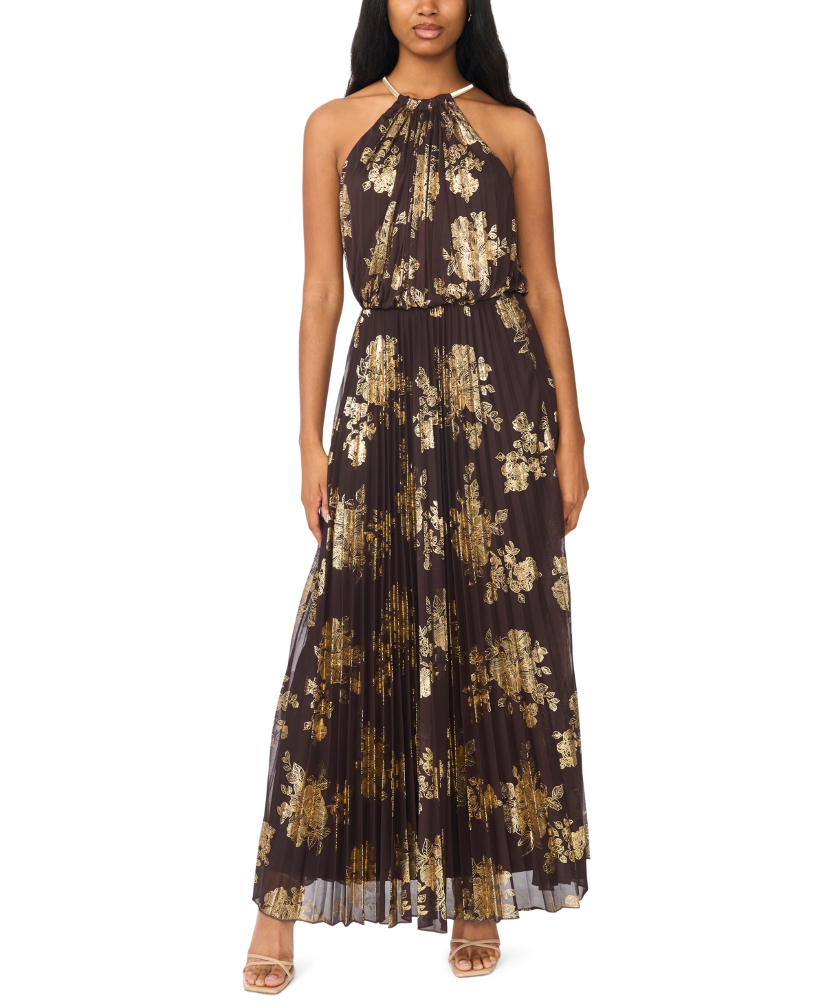Msk Women’s Embellishment Halter-Neck Pleated Dress – CHICORY COFFEE Msk Women’s Embellishment Halter-Neck Pleated Dress – CHICORY COFFEE