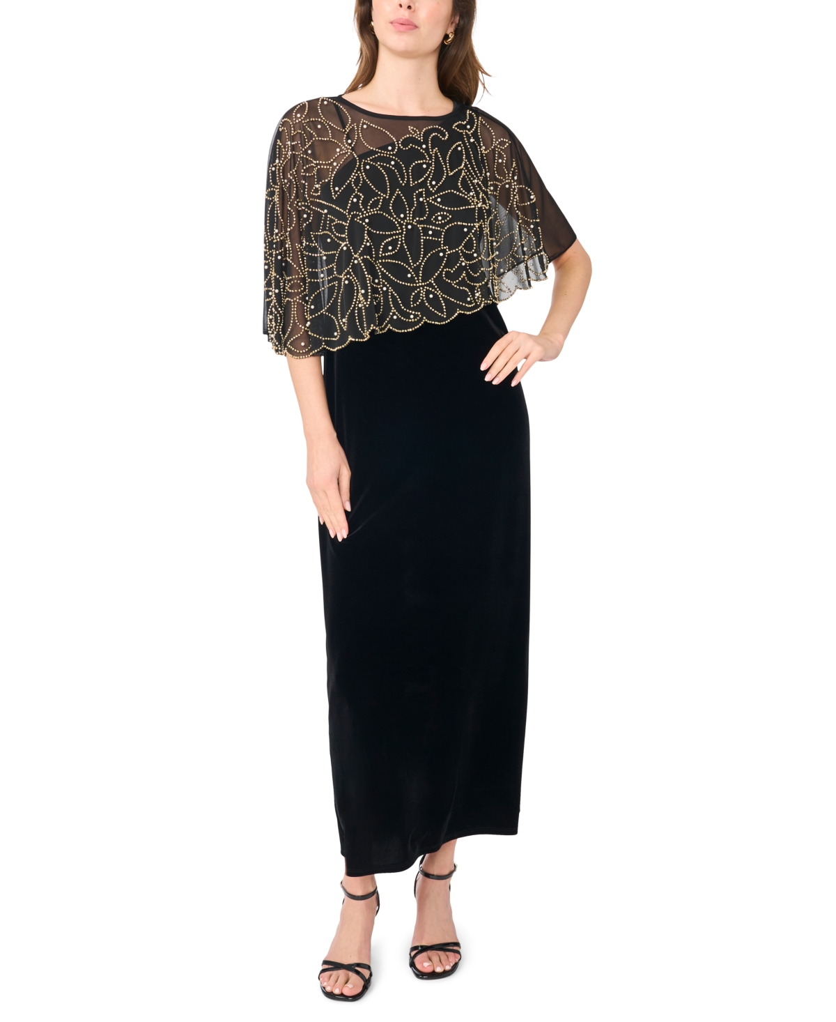 Msk Women’s Faraj Velvet Beaded-Cape Maxi Dress – Black Msk Women’s Faraj Velvet Beaded-Cape Maxi Dress – Black