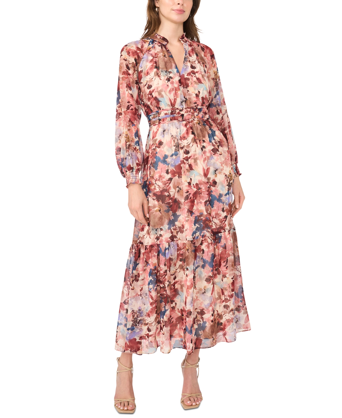 Msk Women’s Floral Long-Sleeve V-Neck Maxi Dress – Sugar Oak Msk Women’s Floral Long-Sleeve V-Neck Maxi Dress – Sugar Oak