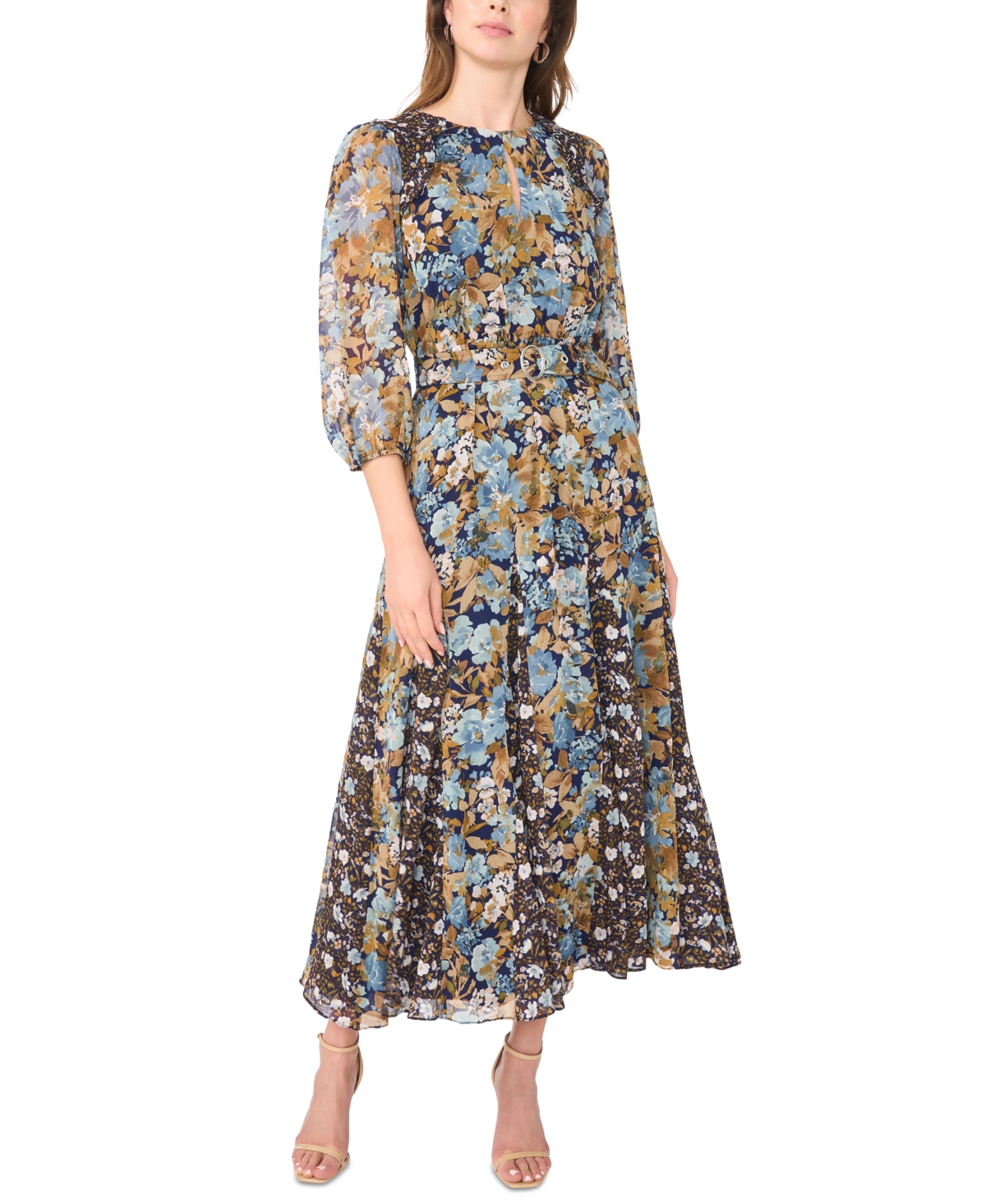 Msk Women’s Keyhole Belted Floral Maxi Dress – Navy Msk Women’s Keyhole Belted Floral Maxi Dress – Navy
