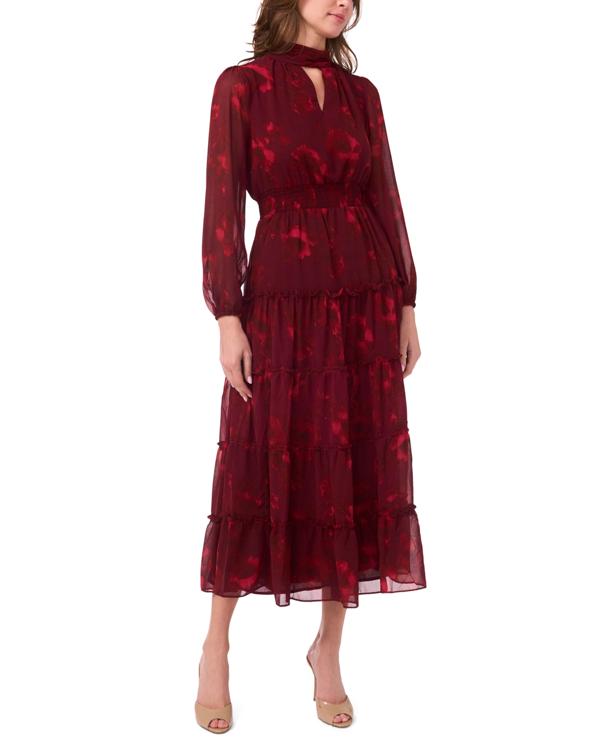 Msk Women’s Long-Sleeve Keyhole Mock Neck Tiered Maxi Dress – Port Msk Women’s Long-Sleeve Keyhole Mock Neck Tiered Maxi Dress – Port
