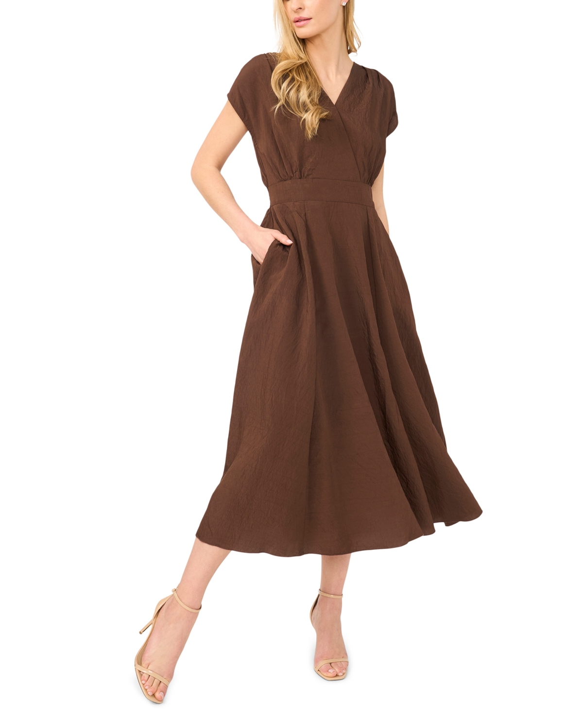 Msk Women’s V-Neck Midi Dress – Chicory Coffee Msk Women’s V-Neck Midi Dress – Chicory Coffee