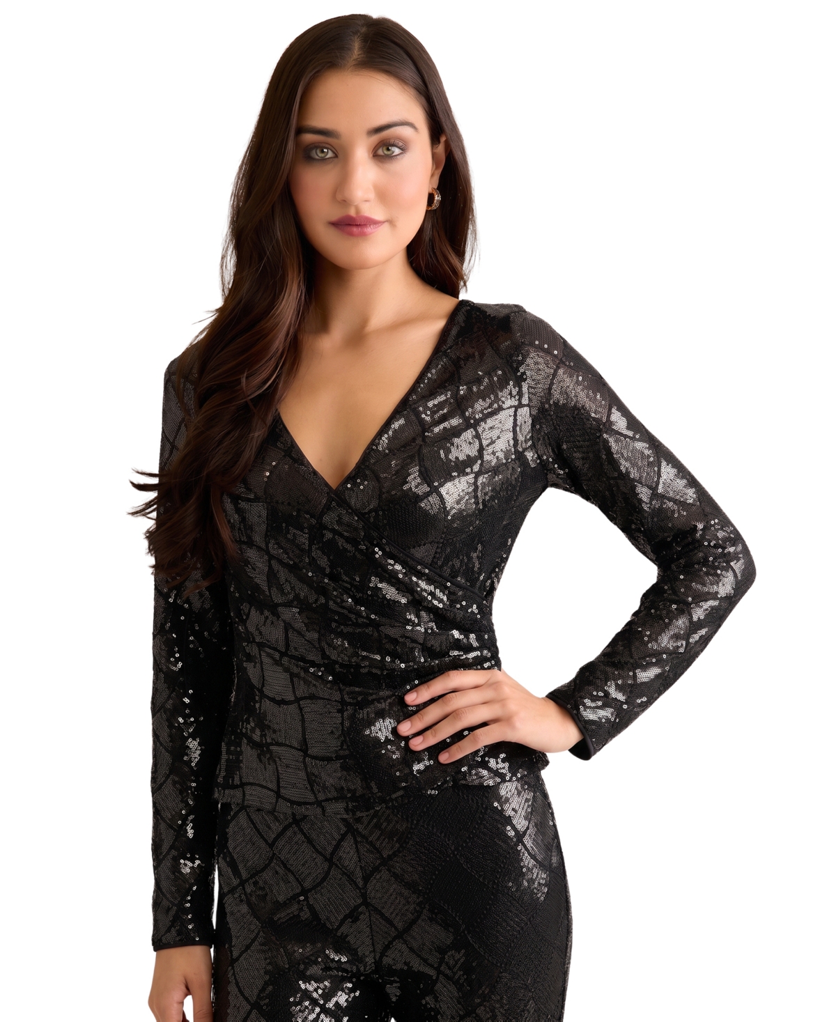 Muse Women’s Long-Sleeve Sequin Wrap Top – Black Muse Women’s Long-Sleeve Sequin Wrap Top – Black