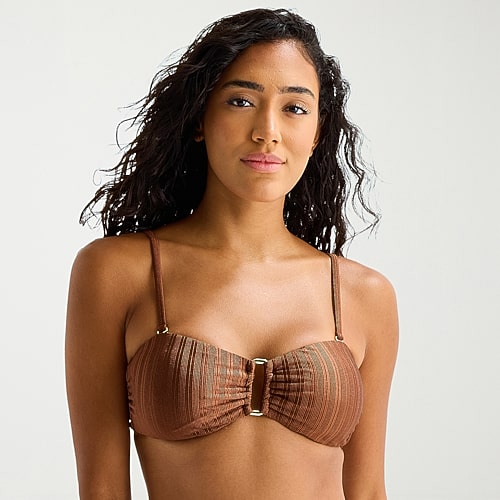 Mynah Womens Adjustable Straps Bandeau Bikini Swimsuit Top, Small, Brown