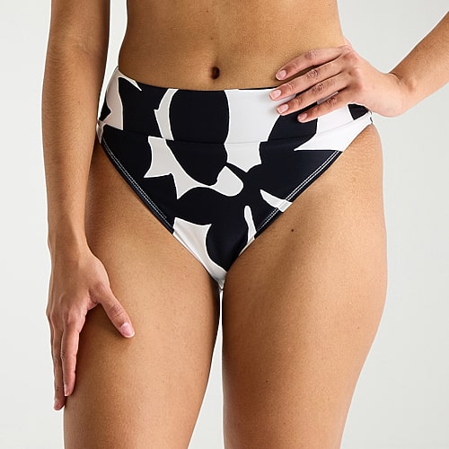 Mynah Womens Lined Floral Cheeky High Waist Bikini Swimsuit Bottom, Xx-large, Black