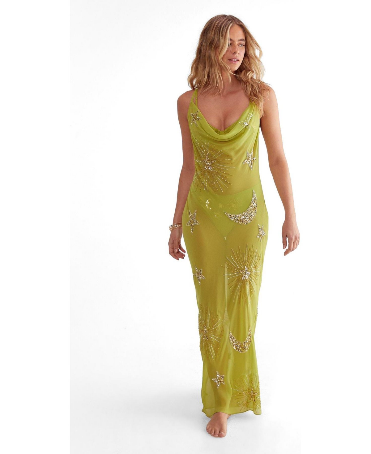 Nasty Gal Women’s Celestial Cowl Neck Embellished-Sequin Maxi Dress – Green Nasty Gal Women’s Celestial Cowl Neck Embellished-Sequin Maxi Dress – Green