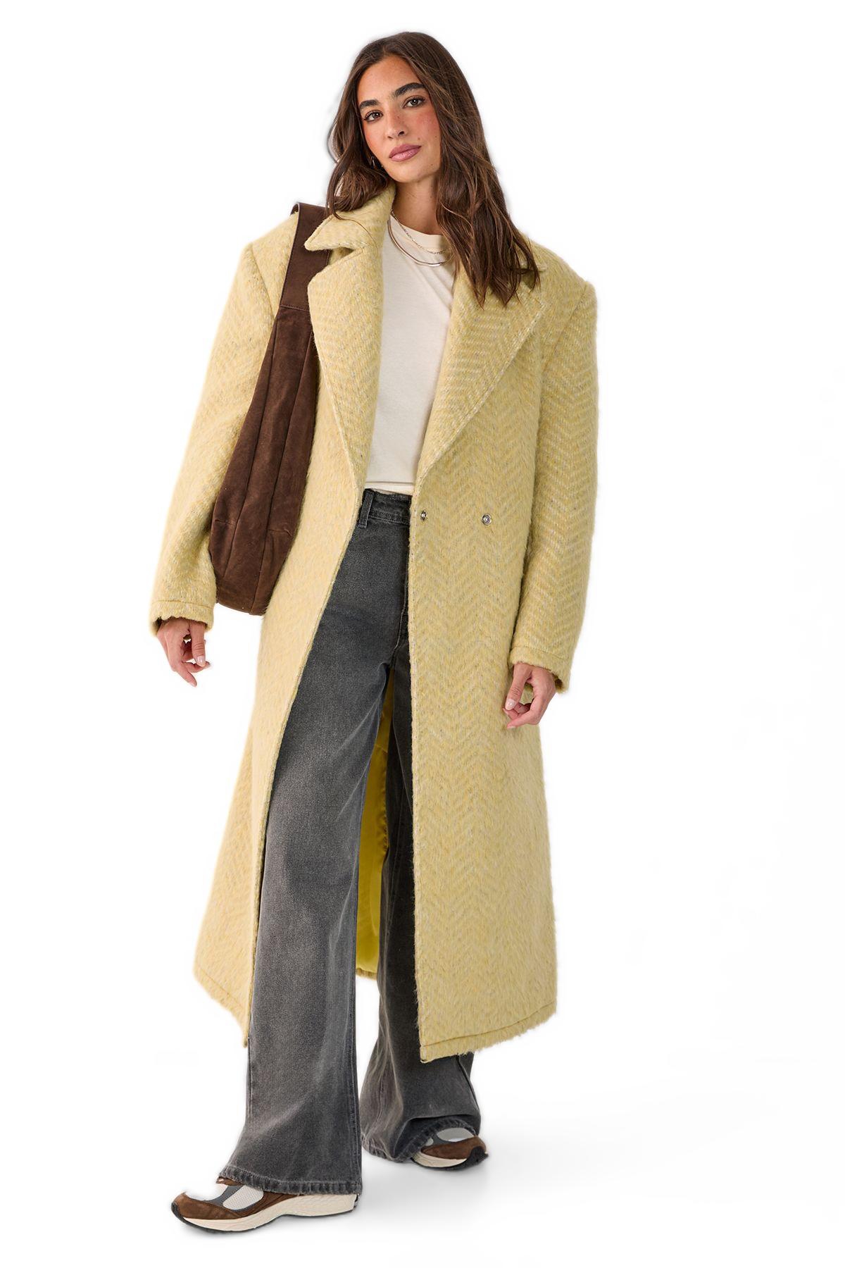 Nasty Gal Women’s Double Breasted Brushed Herringbone Coat – Butter Nasty Gal Women’s Double Breasted Brushed Herringbone Coat – Butter