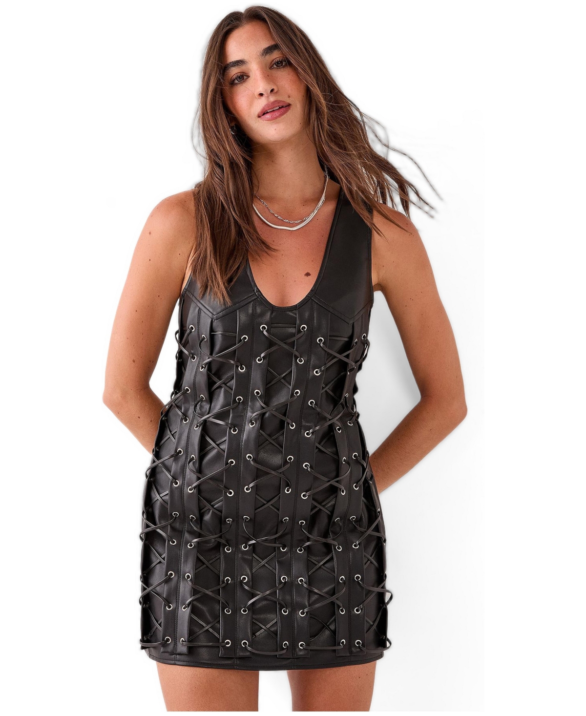 Nasty Gal Women’s Eyelet Lace Up Faux Leather Mini Dress – Black Nasty Gal Women’s Eyelet Lace Up Faux Leather Mini Dress – Black
