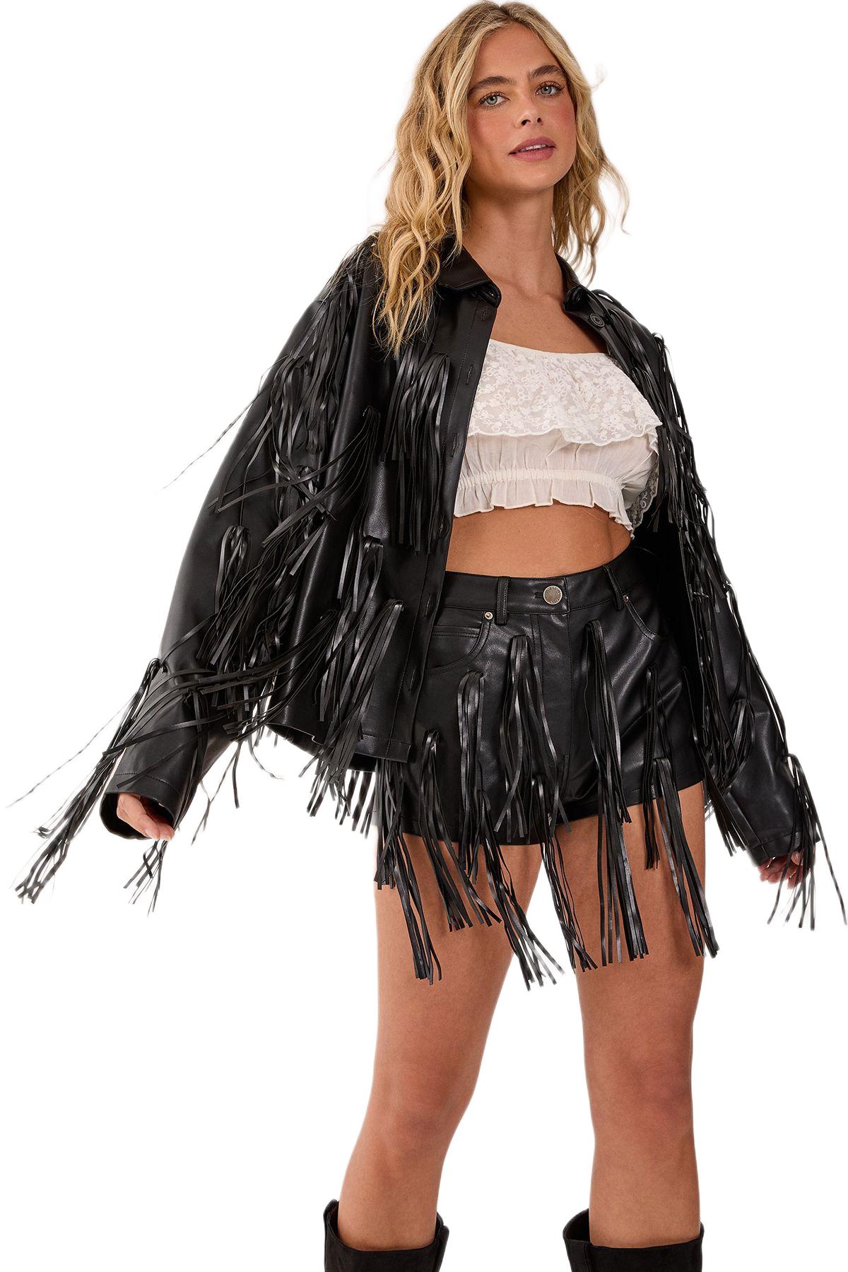 Nasty Gal Women’s Faux Leather Tassel Jacket – Black Nasty Gal Women’s Faux Leather Tassel Jacket – Black