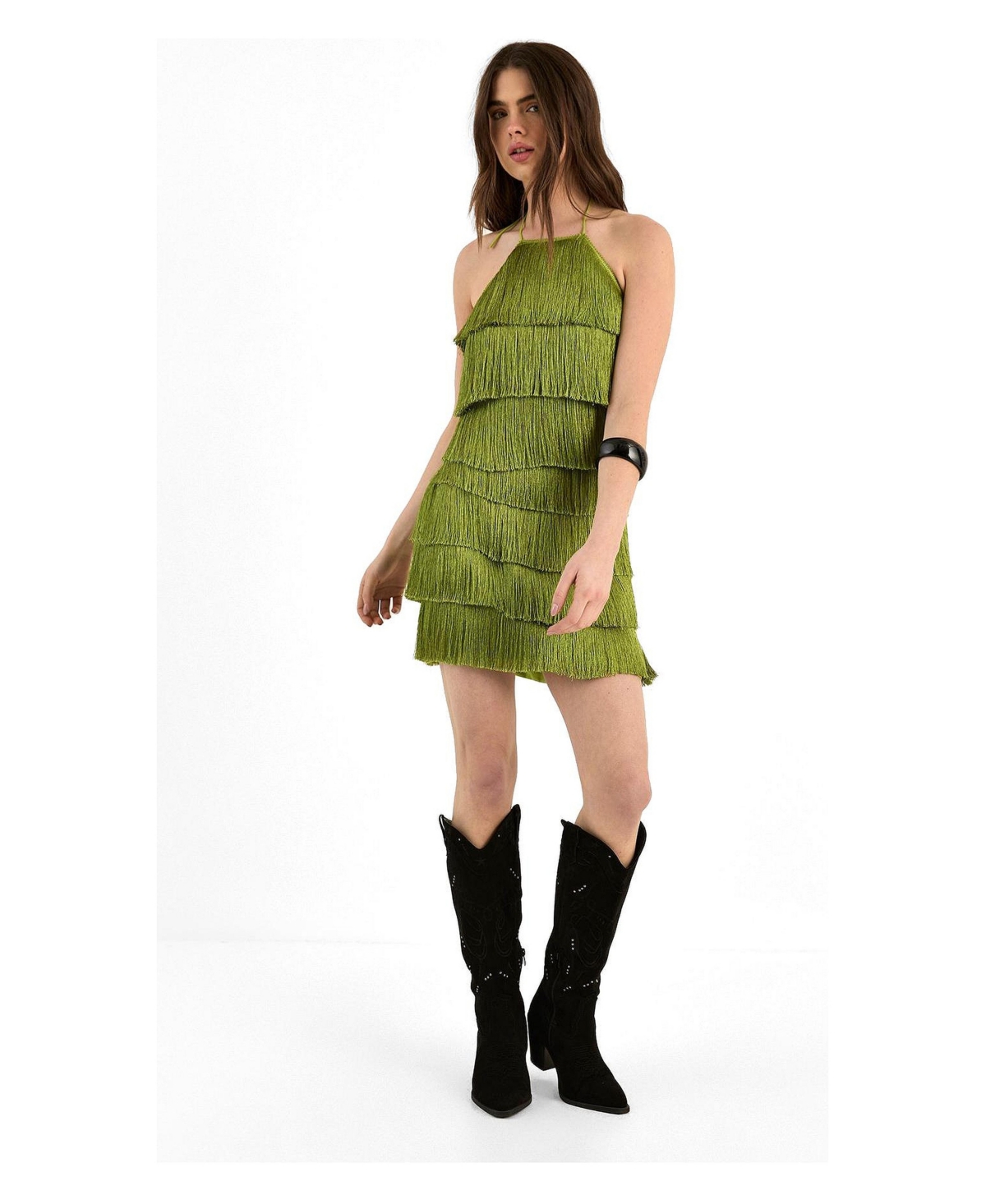 Nasty Gal Women’s Fringe Halter Neck Mini Dress – Lime Nasty Gal Women’s Fringe Halter Neck Mini Dress – Lime