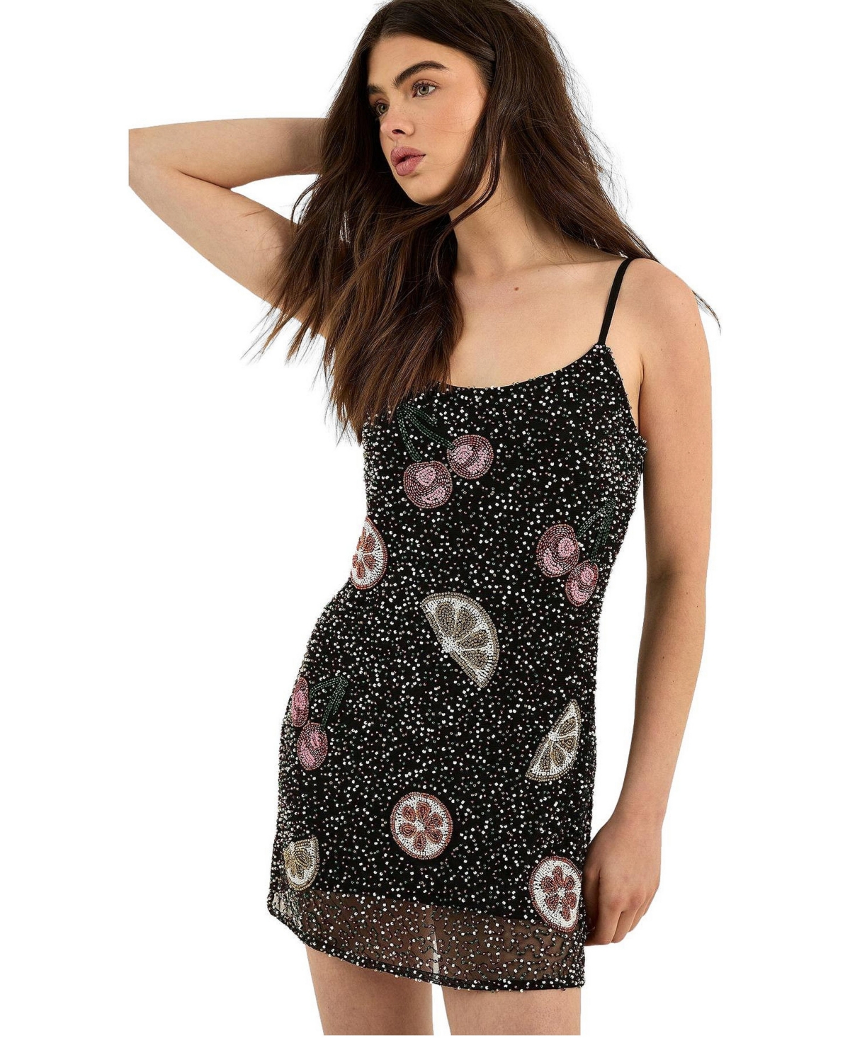 Nasty Gal Women’s Fruit Embellished Strappy Mini Dress – Black