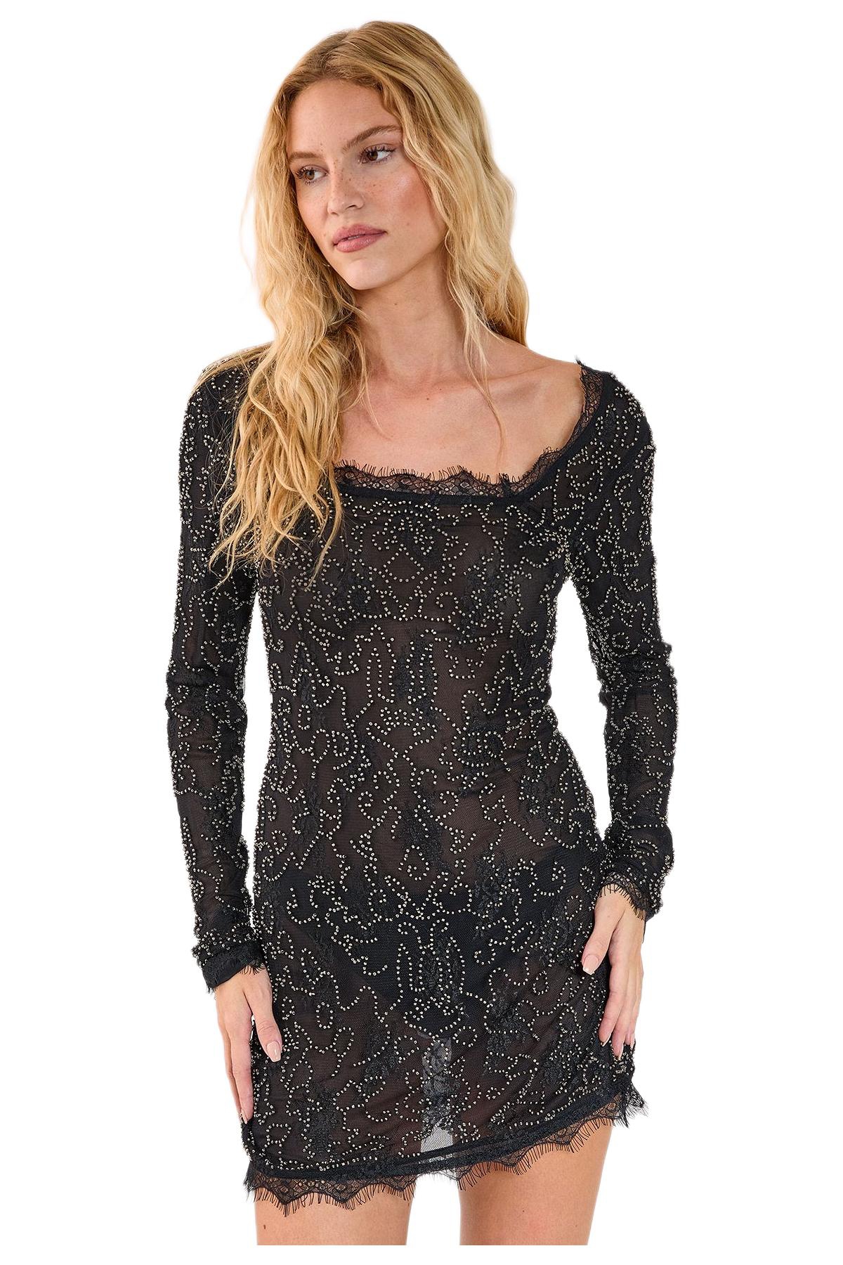 Nasty Gal Women’s Hand Embellished Lace Mini Dress – Black