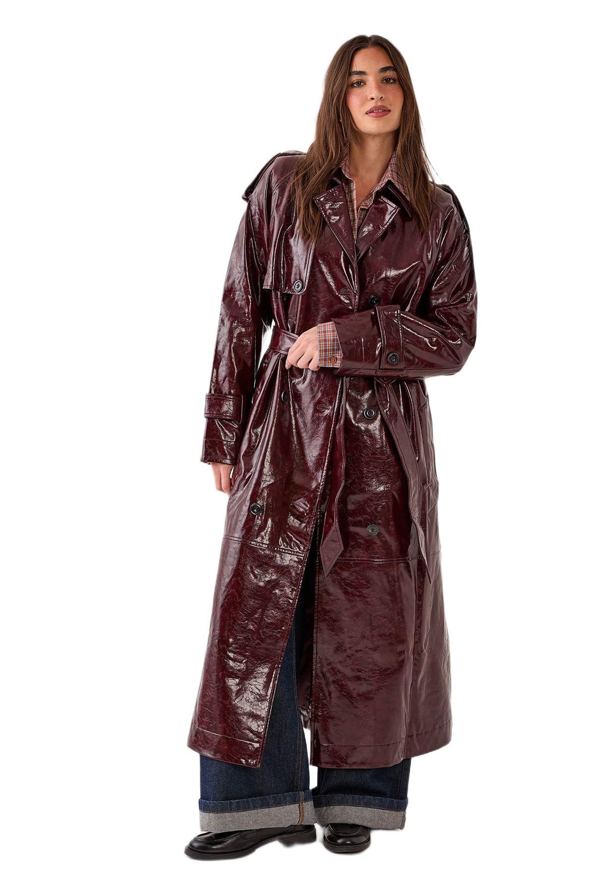 Nasty Gal Women’s High Shine Faux Leather Trench Coat – Burgundy Nasty Gal Women’s High Shine Faux Leather Trench Coat – Burgundy