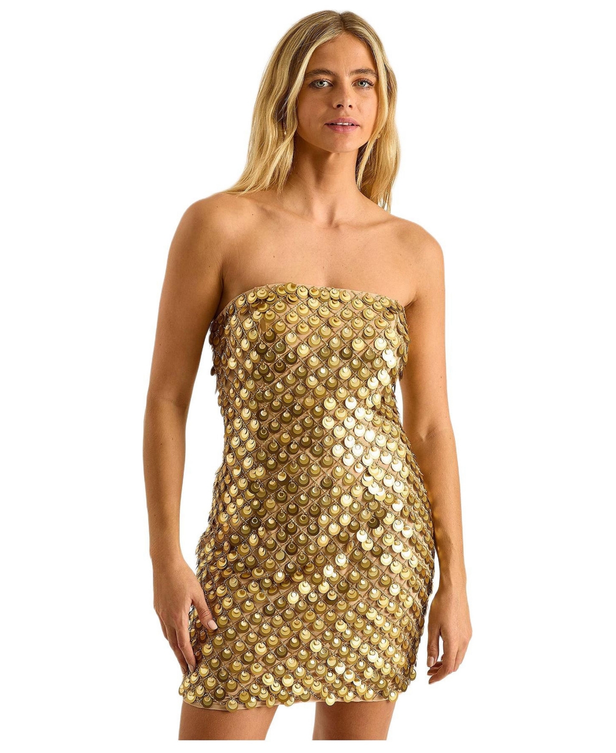 Nasty Gal Women’s Layered Disc Bandeau Mini Dress – Gold