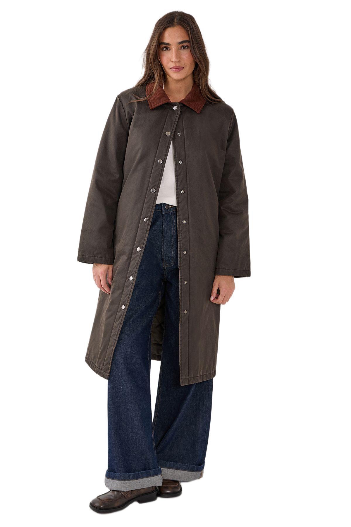 Nasty Gal Women’s Longline Cord Collar Wax Effect Coat – Brown Nasty Gal Women’s Longline Cord Collar Wax Effect Coat – Brown