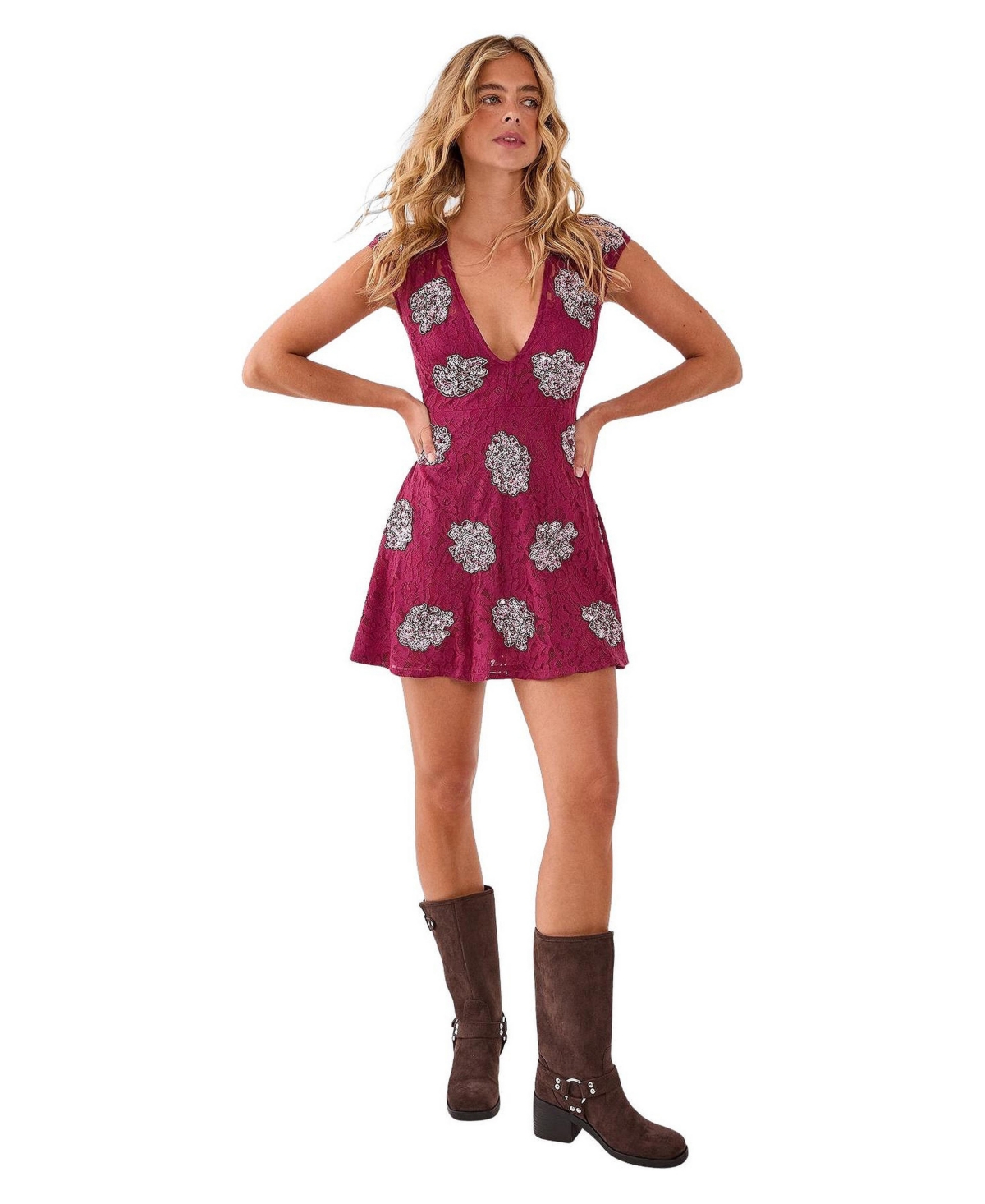 Nasty Gal Women’s Plunge Skater Mini Dress – Wine Nasty Gal Women’s Plunge Skater Mini Dress – Wine