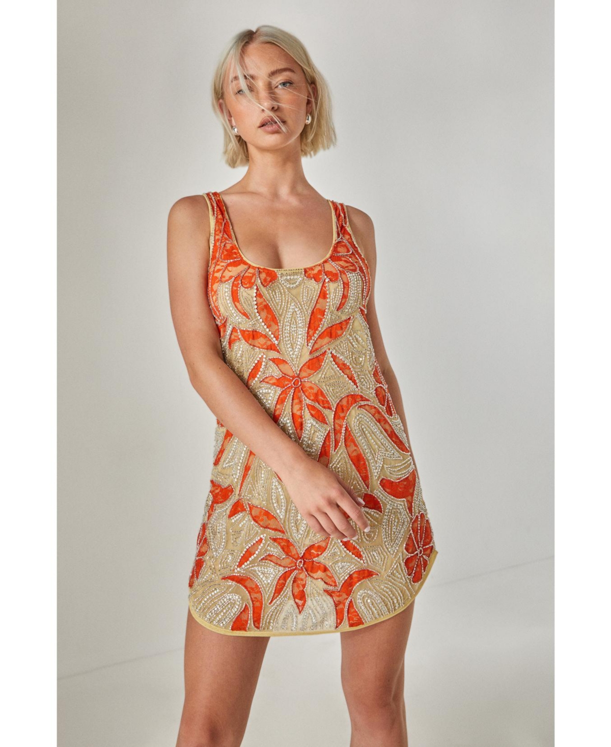 Nasty Gal Women’s Retro Lace Curved Hem Mini Dress – Orange Nasty Gal Women’s Retro Lace Curved Hem Mini Dress – Orange