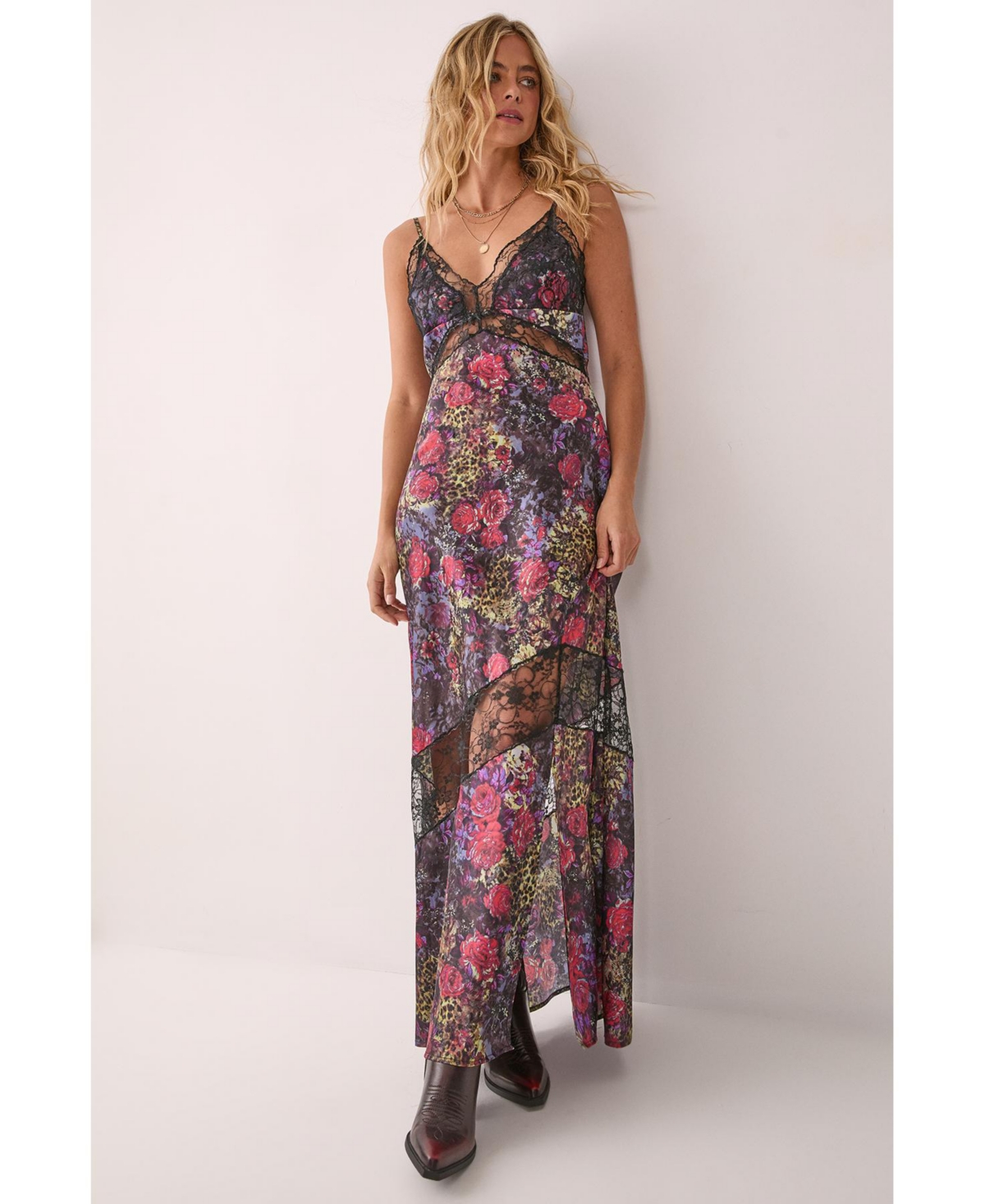 Nasty Gal Women’s Satin Lace Maxi Slip Dress – Animal Nasty Gal Women’s Satin Lace Maxi Slip Dress – Animal