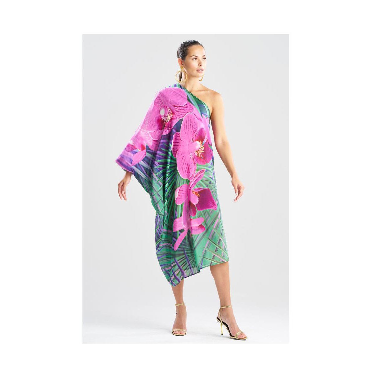 Natori Women’s Orchid – Silk Cotton Voile One Shoulder Caftan w/ Beading – Multi Natori Women’s Orchid – Silk Cotton Voile One Shoulder Caftan w/ Beading – Multi