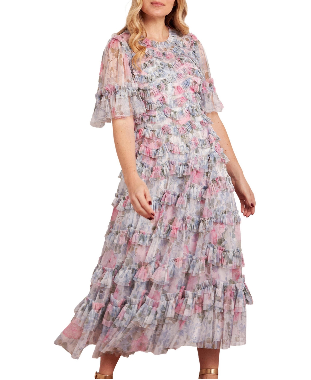 Needle & Thread Women’s Camille’s Garden Round Neck Dress – Moonshine