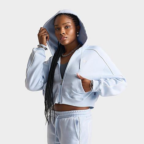 New Balance Women’s Piped Cropped Full-Zip Hoodie in Oxford Blue Size: XS