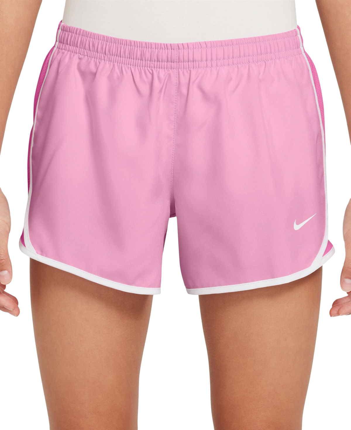 Nike Big Girls Dri-Fit Tempo Running Shorts – Pink Rise/White Nike Big Girls Dri-Fit Tempo Running Shorts – Pink Rise/White