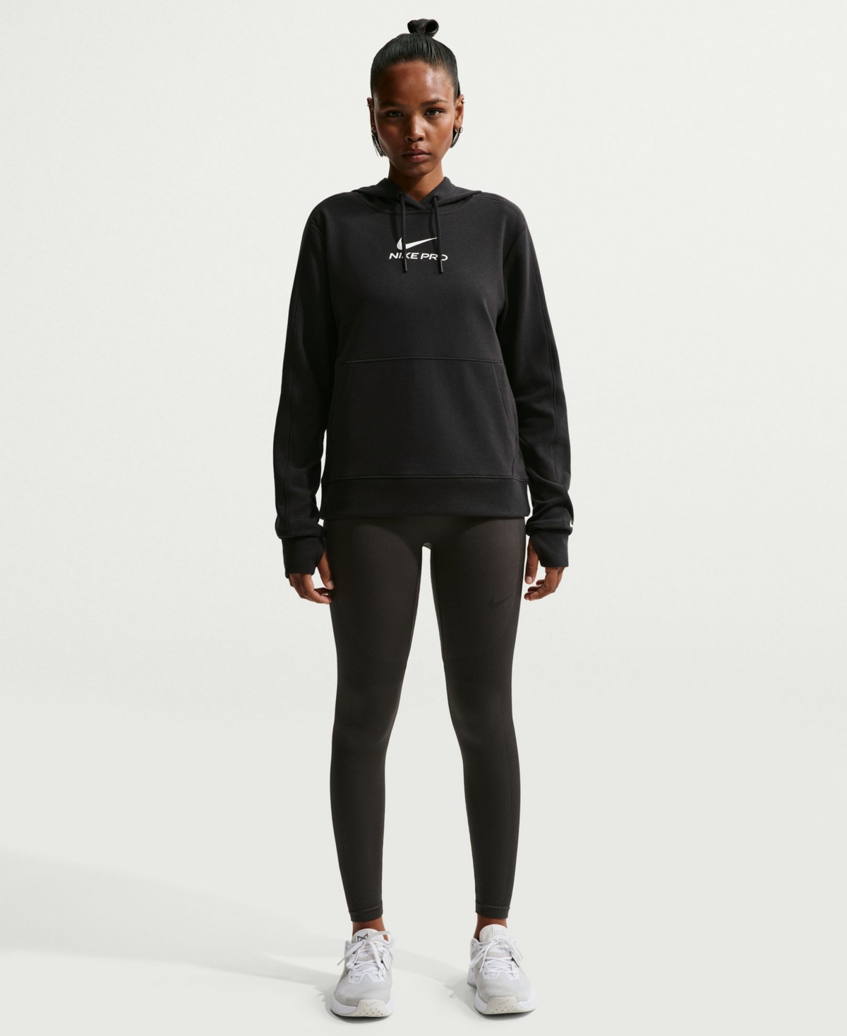 Nike Pro Women’s Dri-fit French Terry Pull-On Hoodie – Black/White Nike Pro Women’s Dri-fit French Terry Pull-On Hoodie – Black/White