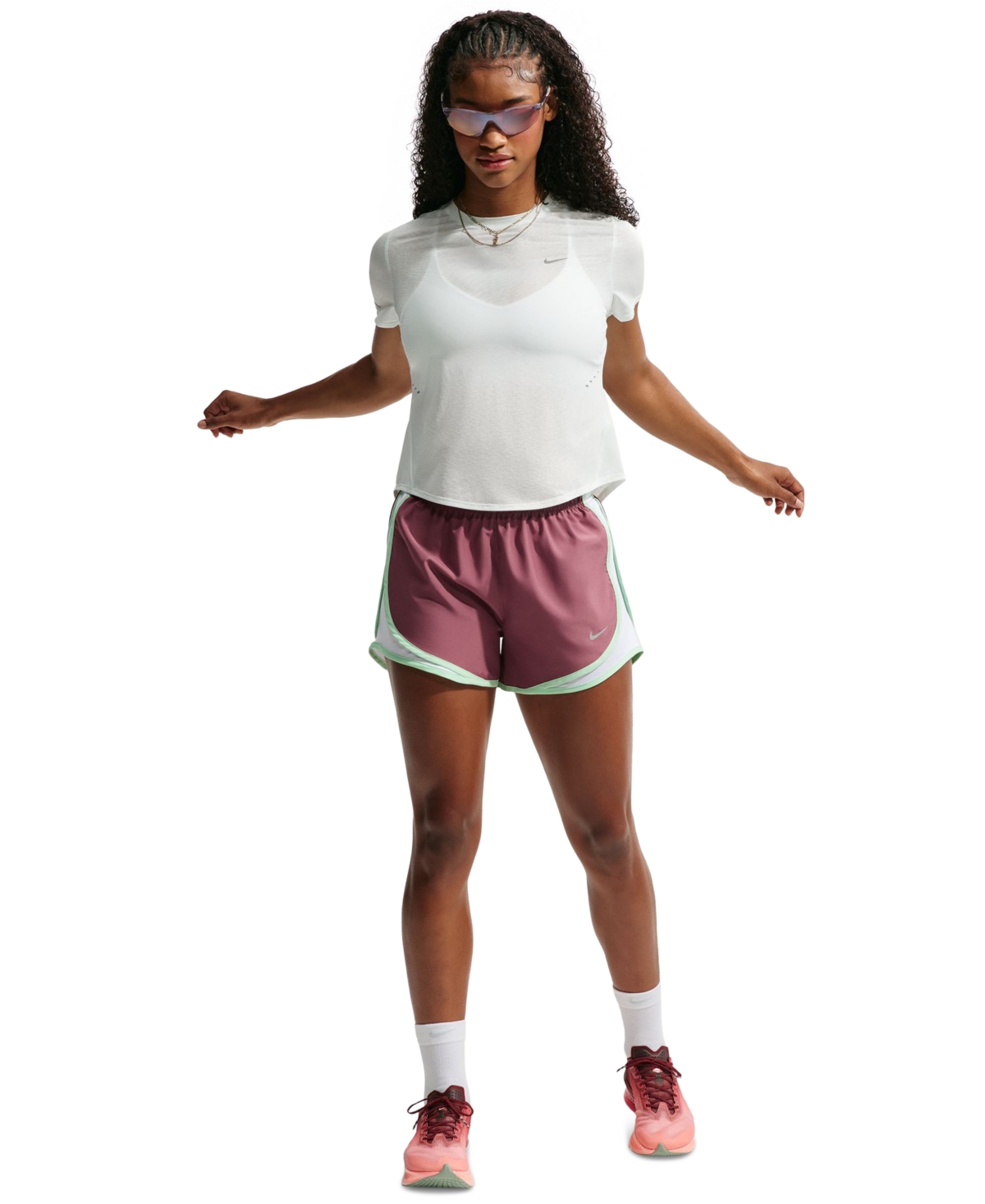 Nike Women’s Tempo Dri-fit Mid Rise Running Shorts – Pink Smoke/white/reflective Silv