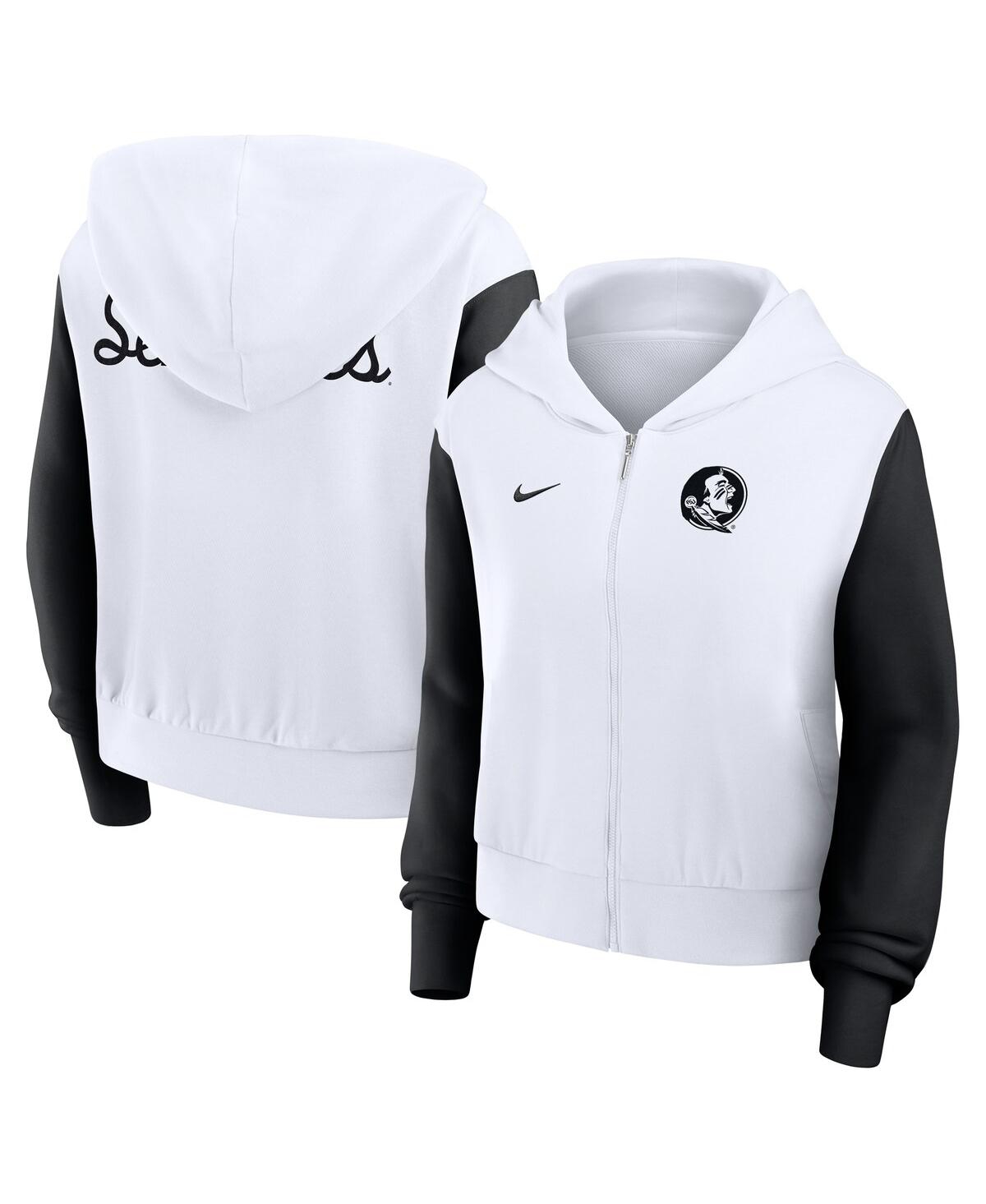 Nike Women’s White Florida State Seminoles Cropped Beyond Capability Color-Block Script Full-Zip Hoodie – White