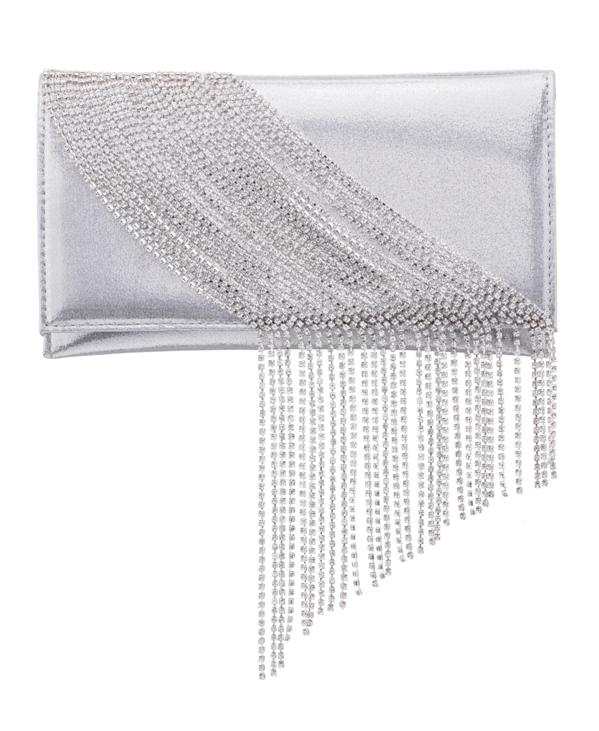 Nina Crystal Chain Slim Envelope Clutch – Silver