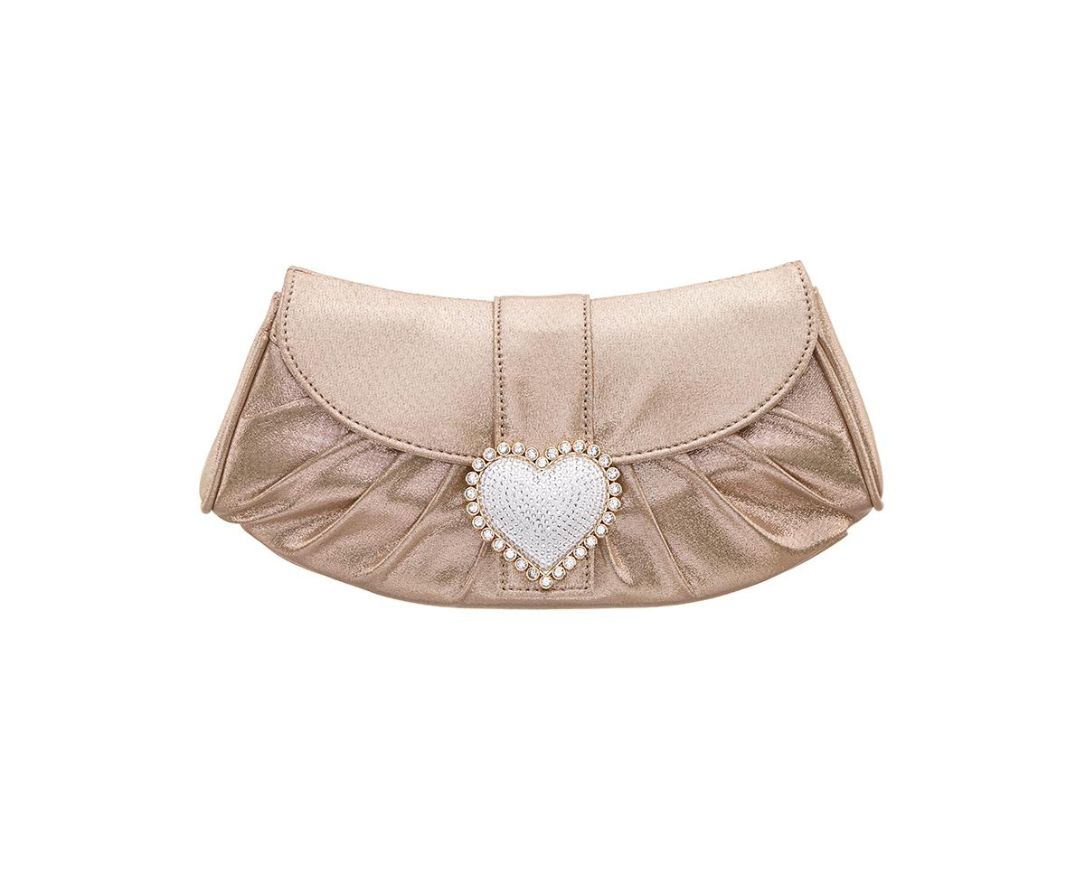 Nina Crystal Heart Adorned Clutch Handbag – Taupe