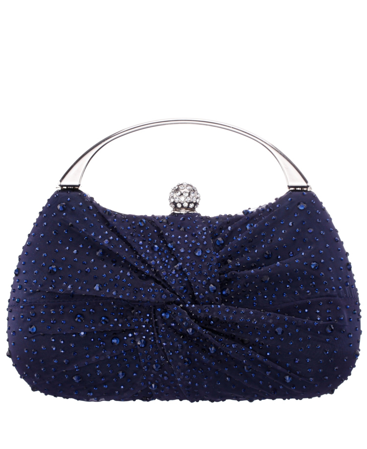 Nina Crystal Twist Chiffon and Satin Minaudiere Clutch Bag – Navy