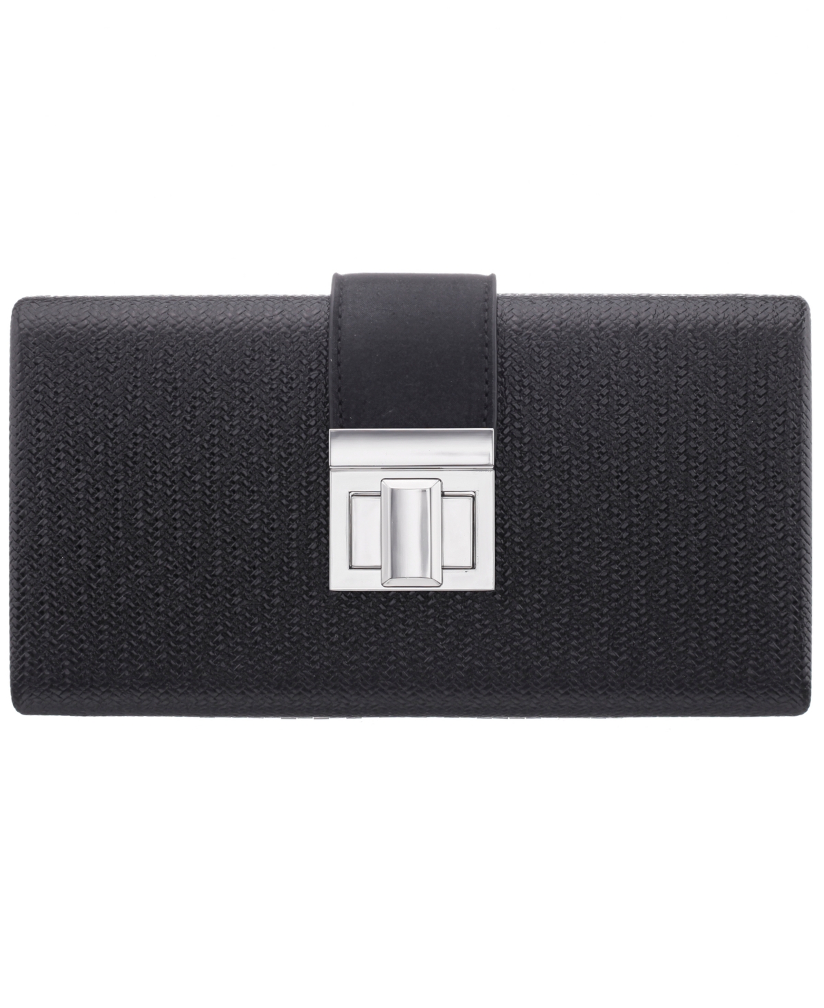 Nina Embossed Woven Turnlock Minaudiere Small Handbag – Black