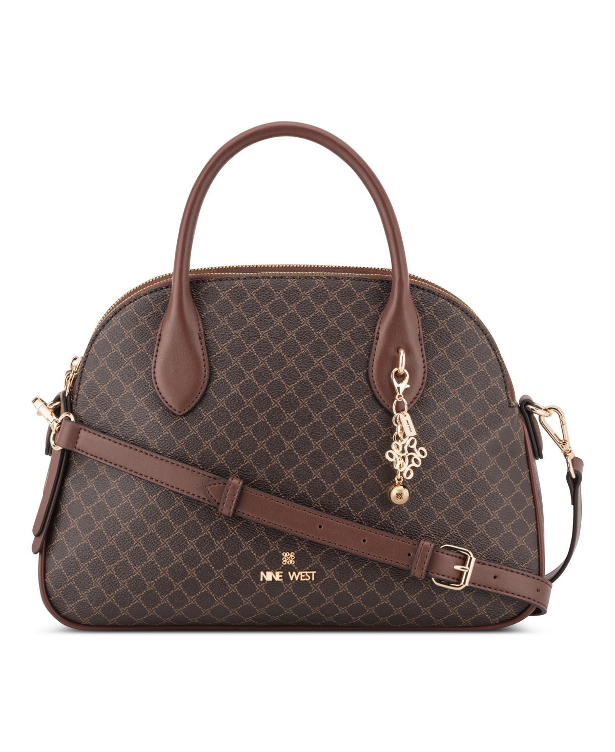 Nine West Calianna Dome Medium Satchel Handbag – Brown Logo Magenta Nine West Calianna Dome Medium Satchel Handbag – Brown Logo Magenta
