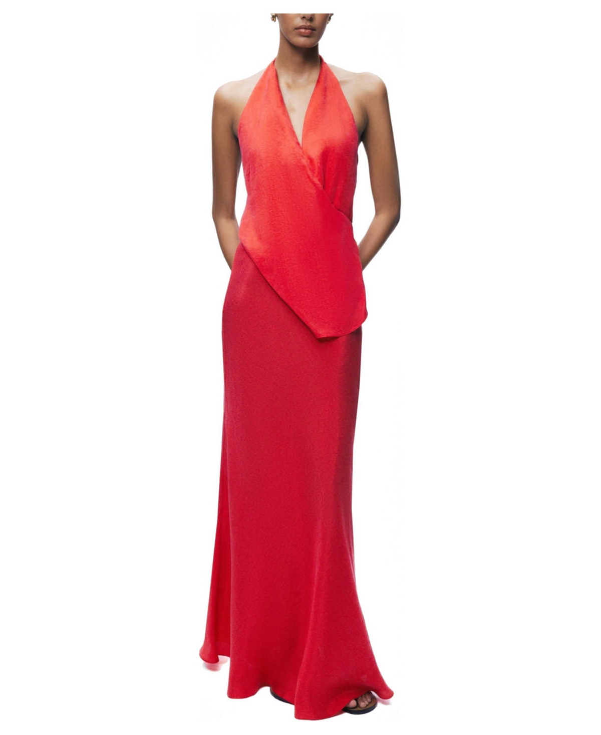 Nocturne Women’s Asymmetric Open-Back Halter Maxi Dress – Red Nocturne Women’s Asymmetric Open-Back Halter Maxi Dress – Red