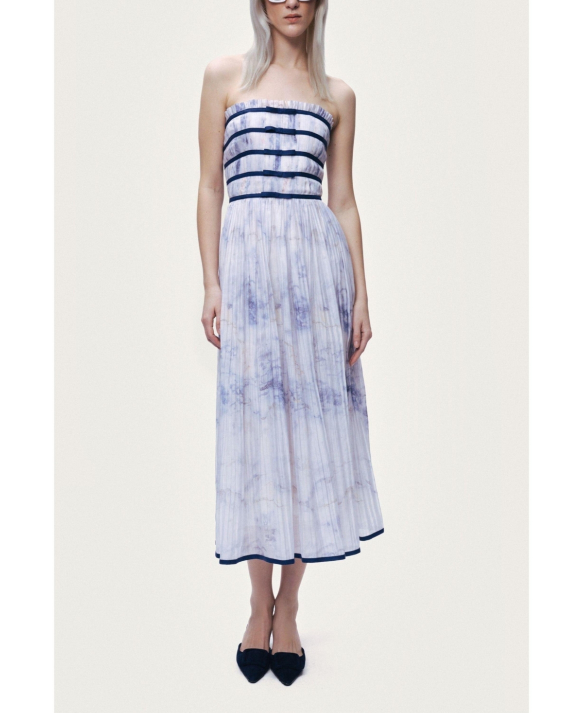 Nocturne Women’s Bow Detail Strapless Midi Dress – Multi-colred