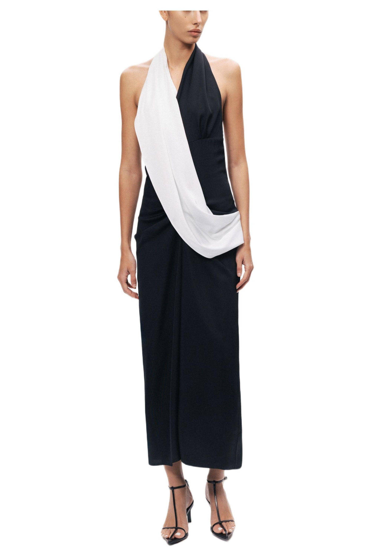 Nocturne Women’s Contrast Draped Halter Maxi Dress – Multi-colored