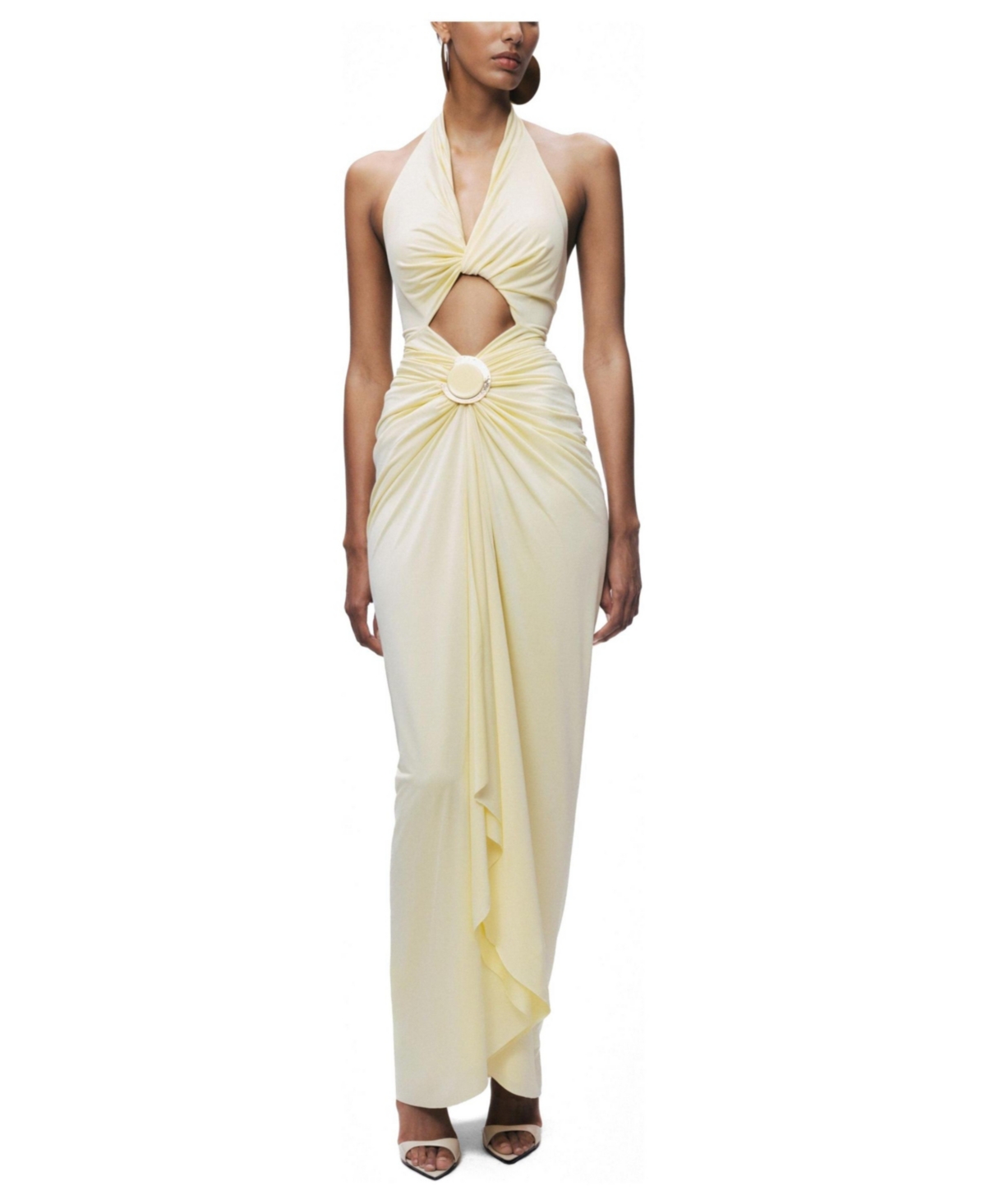 Nocturne Women’s Cut-Out Halter Maxi Dress – Yellow