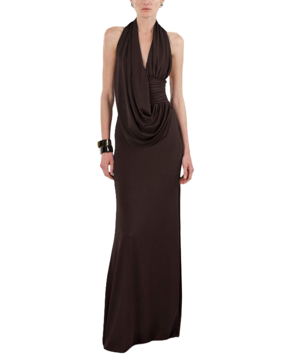 Nocturne Women’s Draped Halter Neck Maxi Dress – Brown