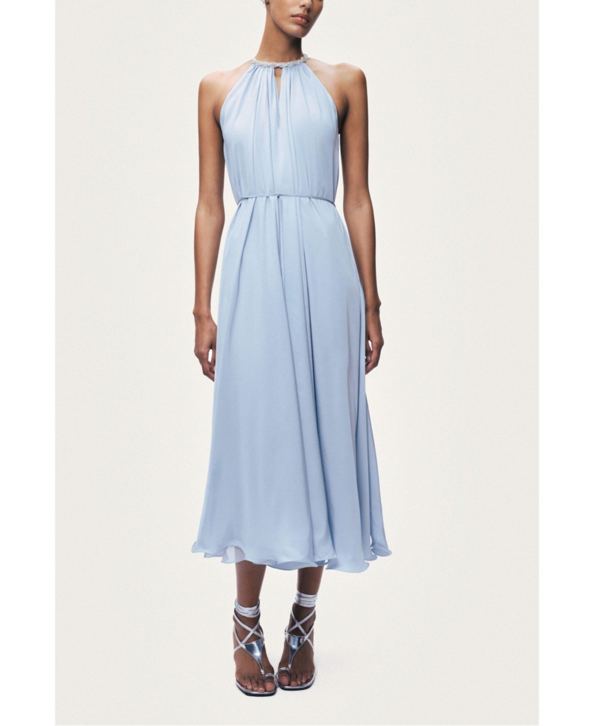 Nocturne Women’s Embellished Halter Neck Midi Dress – Blue Nocturne Women’s Embellished Halter Neck Midi Dress – Blue