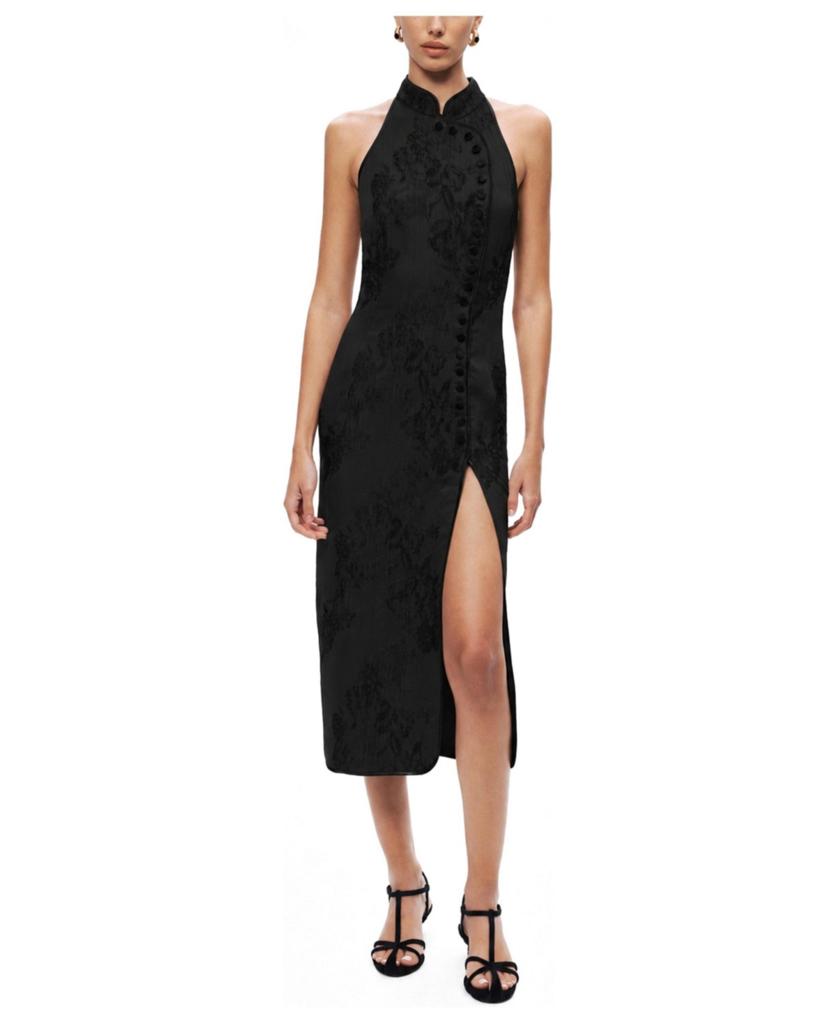 Nocturne Women’s High-Neck Button-Detail Midi Dress – Black Nocturne Women’s High-Neck Button-Detail Midi Dress – Black