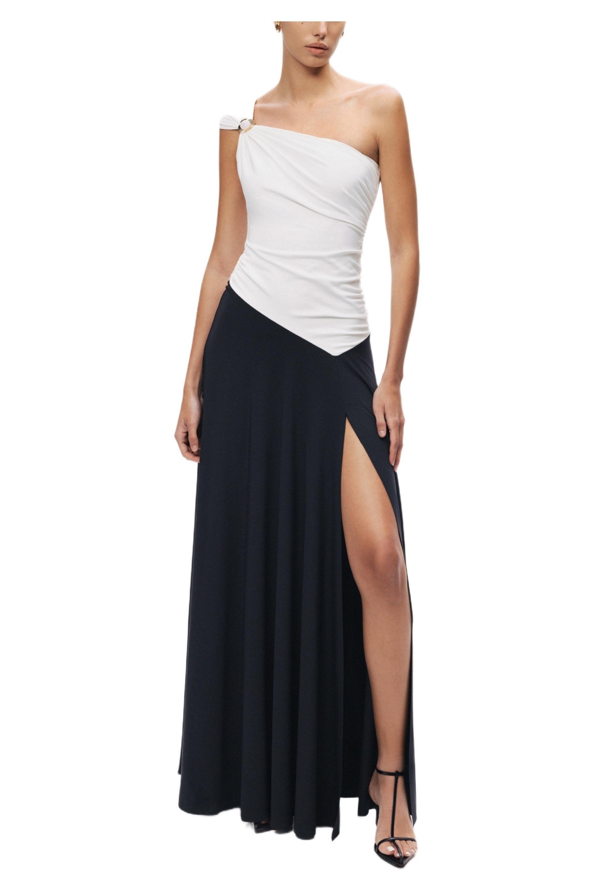 Nocturne Women’s One-Shoulder Contrast Maxi Dress – Multi-colored