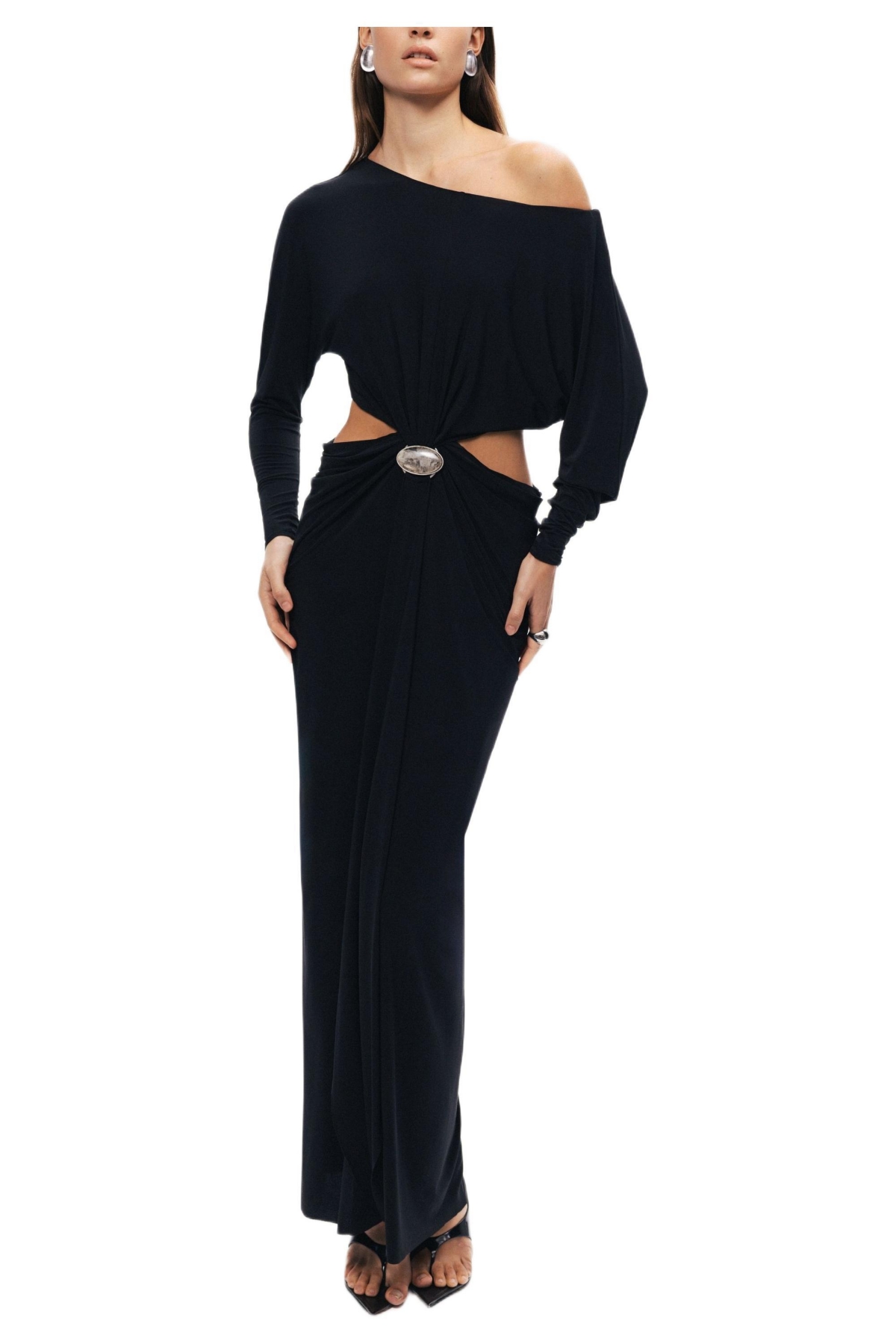 Nocturne Women’s One-Shoulder Cut-Out Maxi Dress – Black Nocturne Women’s One-Shoulder Cut-Out Maxi Dress – Black
