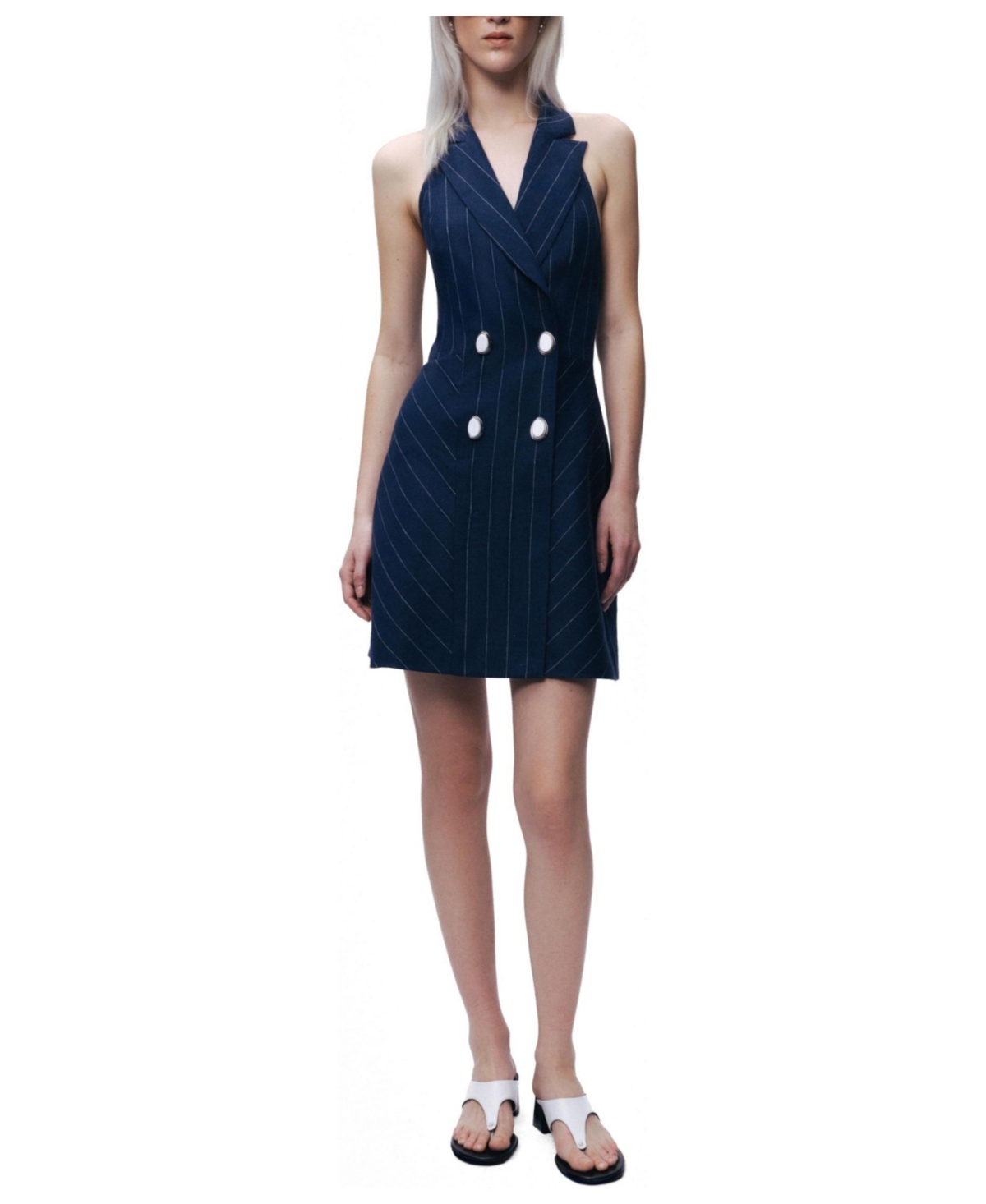 Nocturne Women’s Pinstripe Double-Breasted Halter Mini Dress – Multi-colred