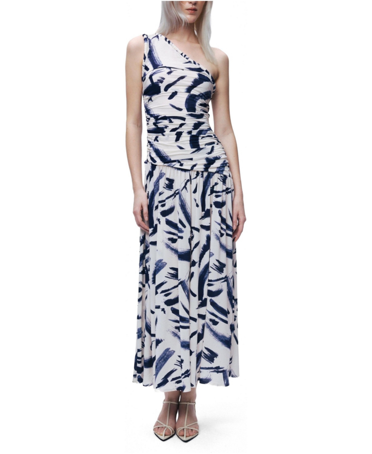 Nocturne Women’s Printed One-Shoulder Draped Midi Dress – Multi-colored Nocturne Women’s Printed One-Shoulder Draped Midi Dress – Multi-colored