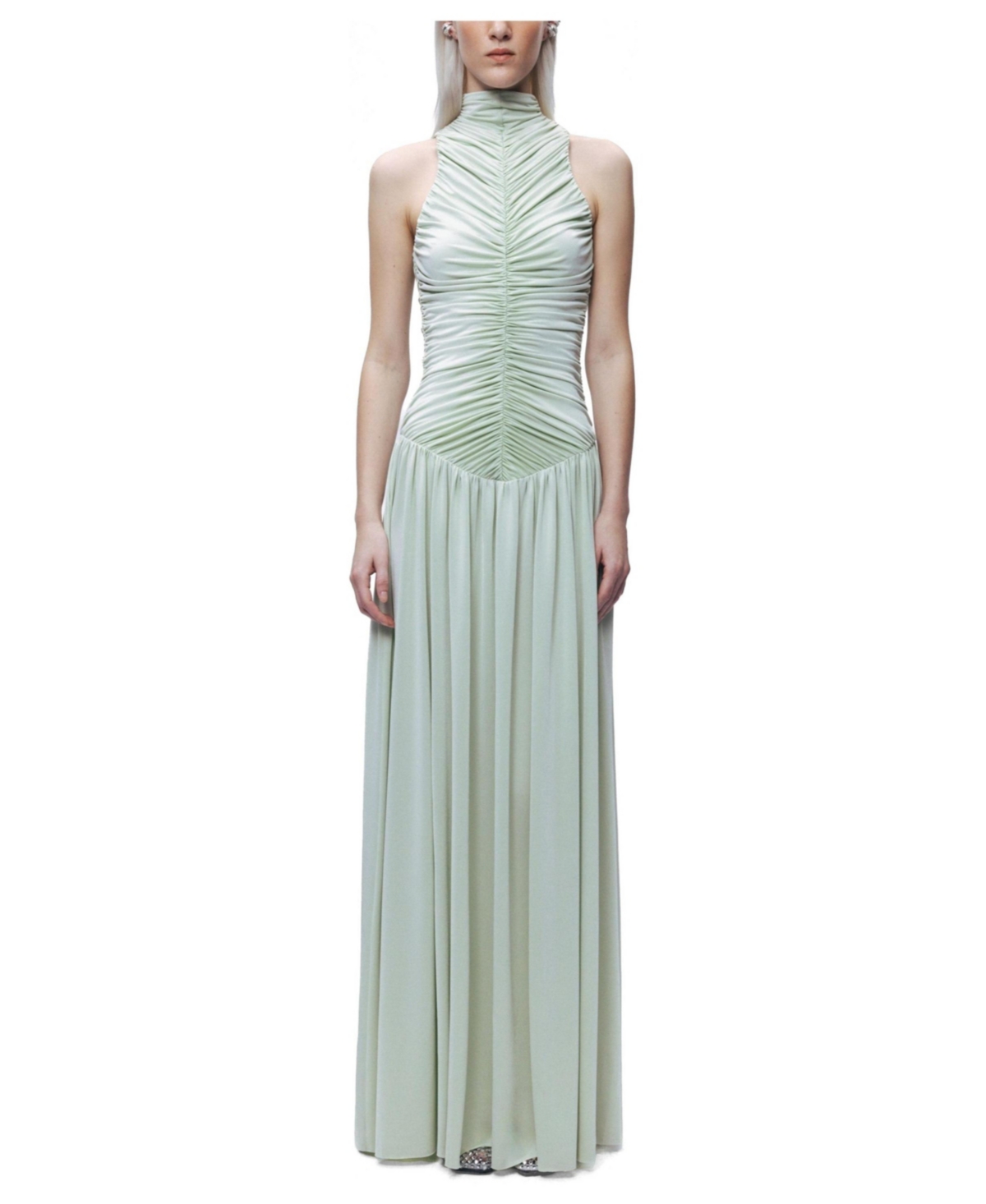 Nocturne Women’s Ruched High-Neck Maxi Dress – Mint green