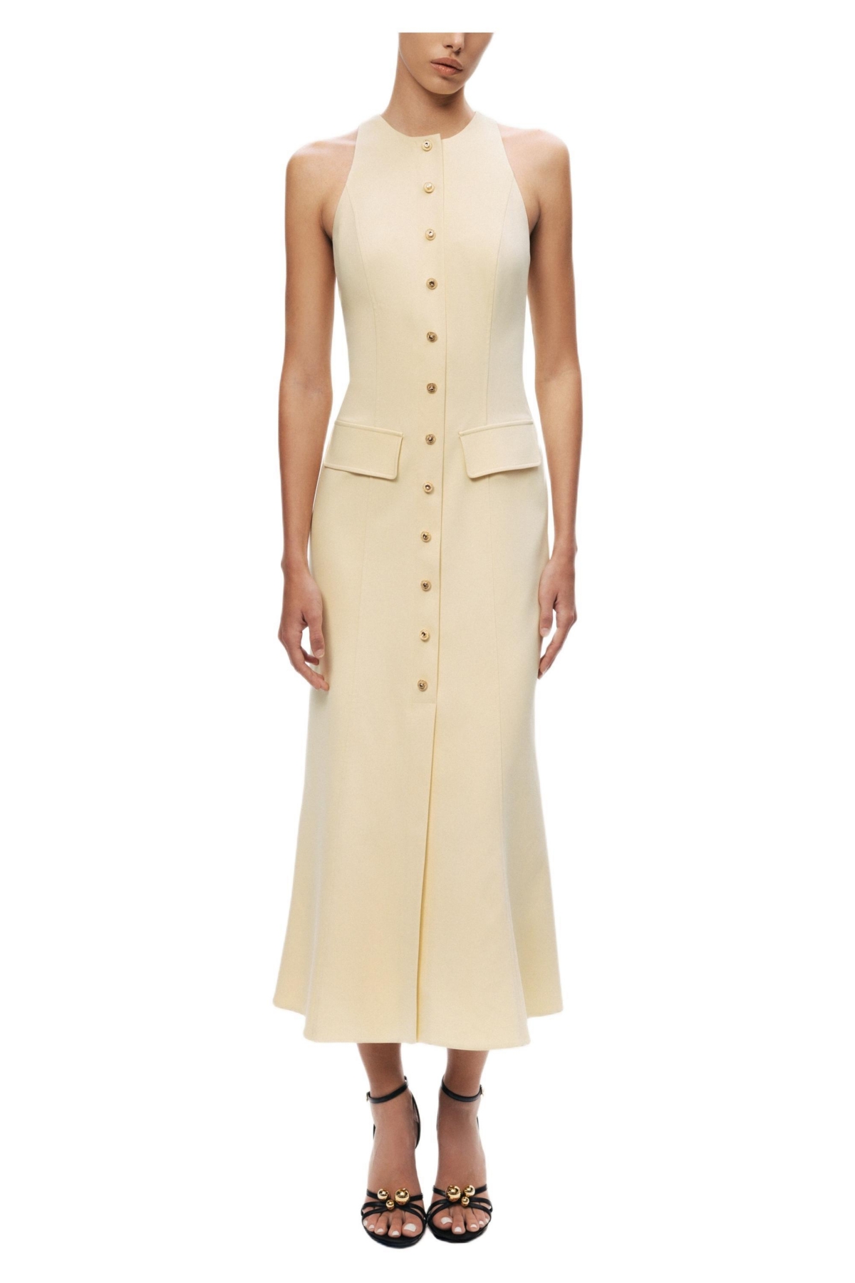 Nocturne Women’s Sleeveless Button-Front Midi Dress – Yellow Nocturne Women’s Sleeveless Button-Front Midi Dress – Yellow